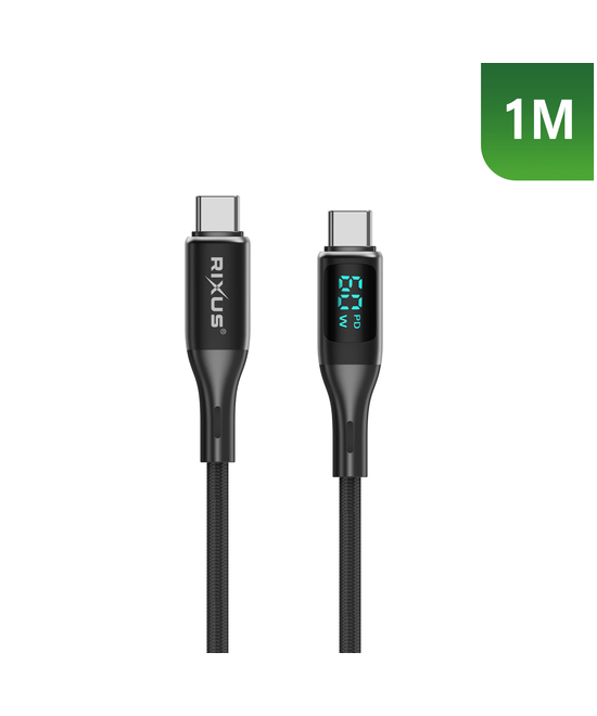 USB-C–USB-C -kaapeli 60 W LED-näytöllä (Rixus)