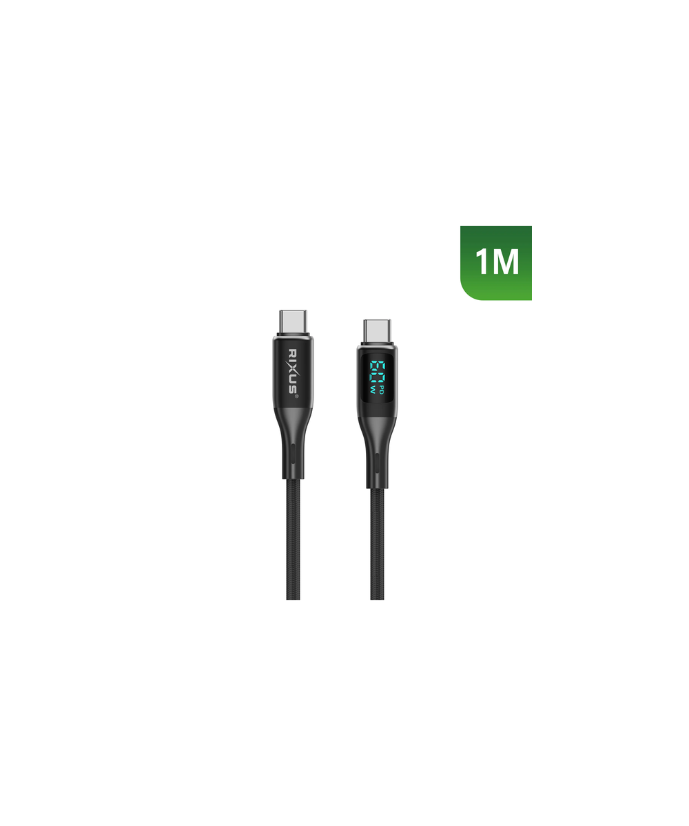 USB-C–USB-C -kaapeli 60 W LED-näytöllä (Rixus)