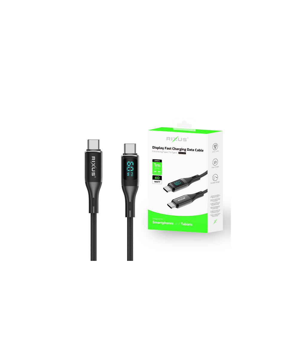 USB-C–USB-C -kaapeli 60 W LED-näytöllä (Rixus)