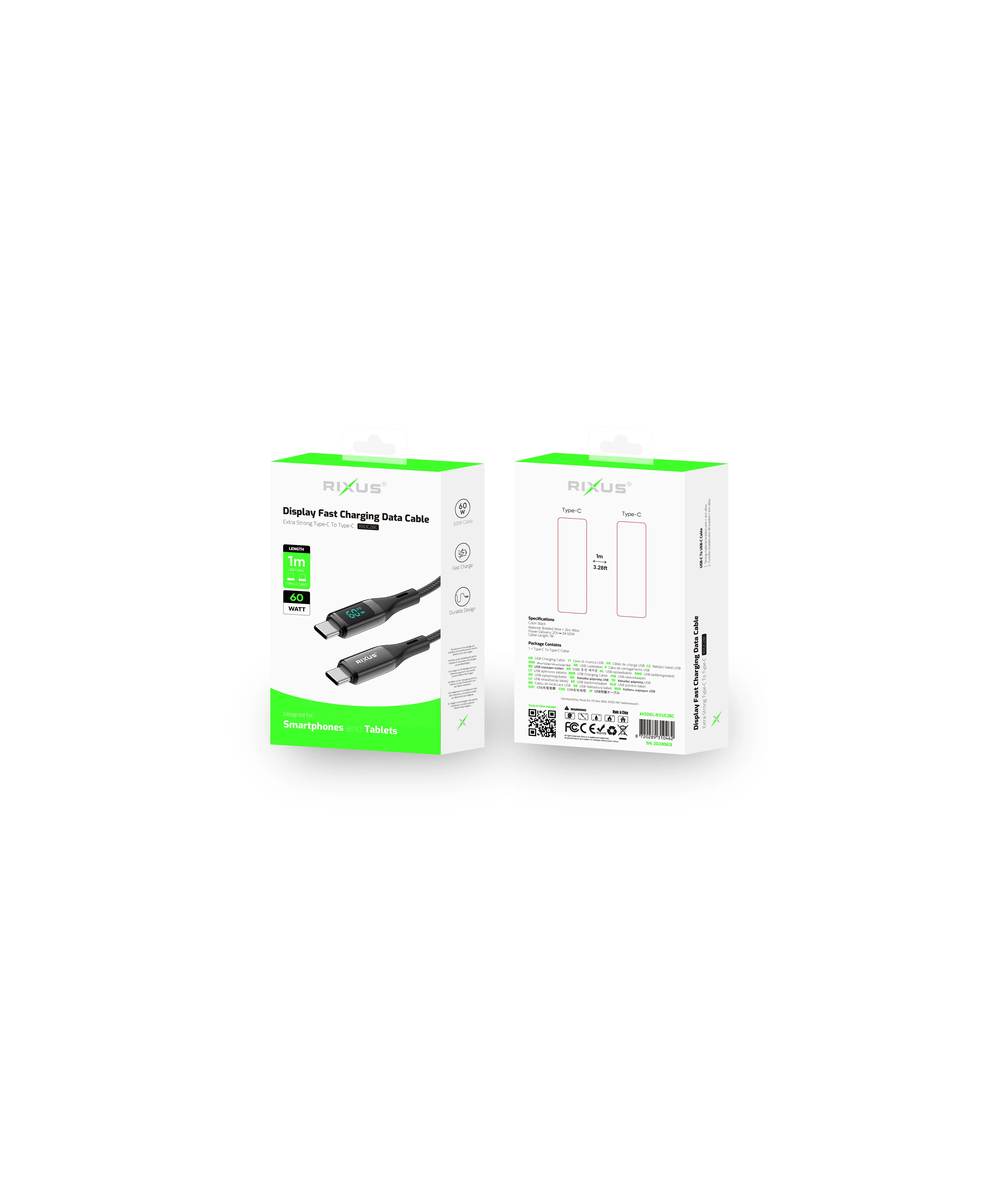 USB-C–USB-C -kaapeli 60 W LED-näytöllä (Rixus)