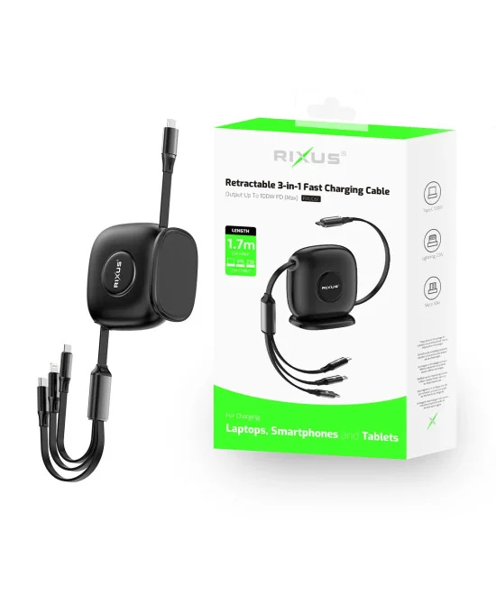 Sisäänkelautuva 3-in-1-latauskaapeli 100 W | RXUC61