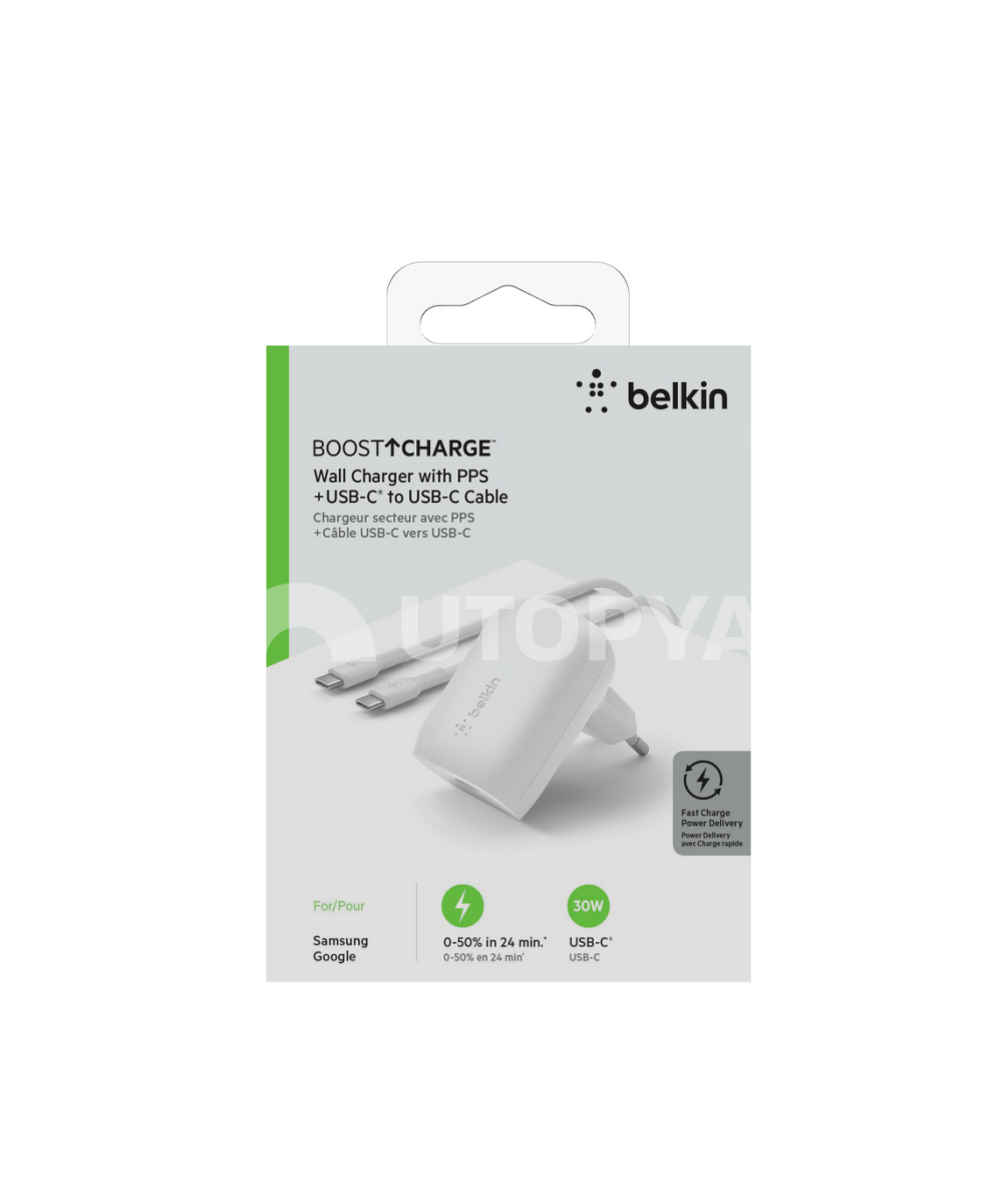 Belkin 20W USB-C Laturi + USB-C – USB-C Kaapeli